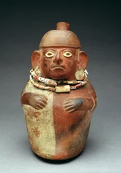 Steigbügelvase, die einen Würdenträger unter dem Einfluss von Koka zeigt, 1.-8. Jahrhundert n. Chr. (Terrakotta)